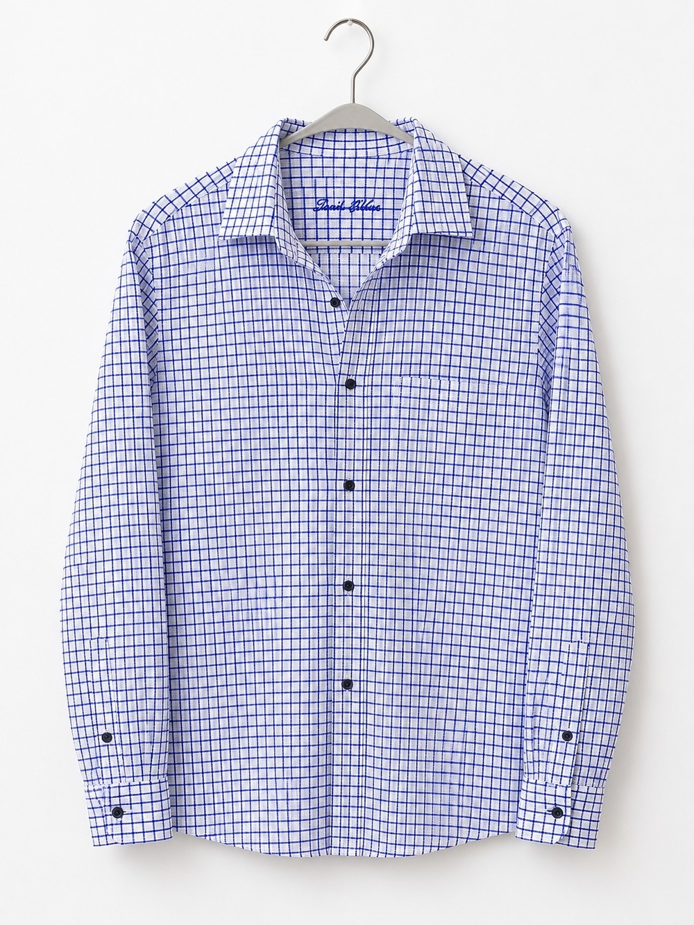Daniel Hechter Blue and White Windowpane Dress Shirt